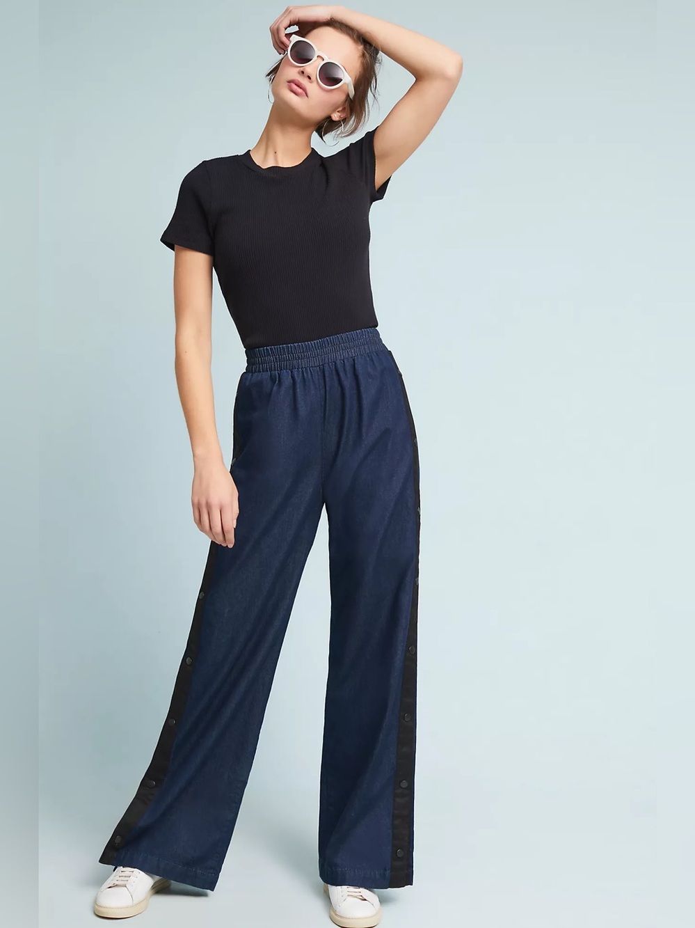 Anthropologie 3x1 Snap Off Track Jeans Size Large Wide Leg Dark Wash Denim Pants